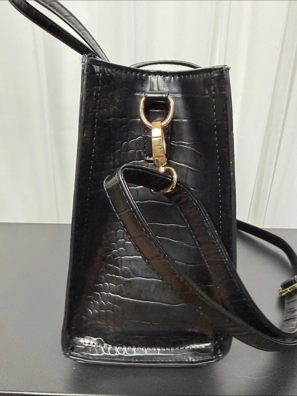 Classic Black  Faux Croc-Embossed Tote Bag - Women